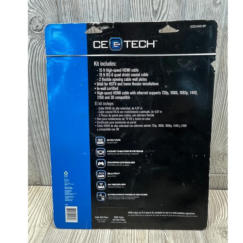 CE TECH Premium HDMI Installation Kit 15ft Cable RG-6 Coaxial Wall Plates NEW